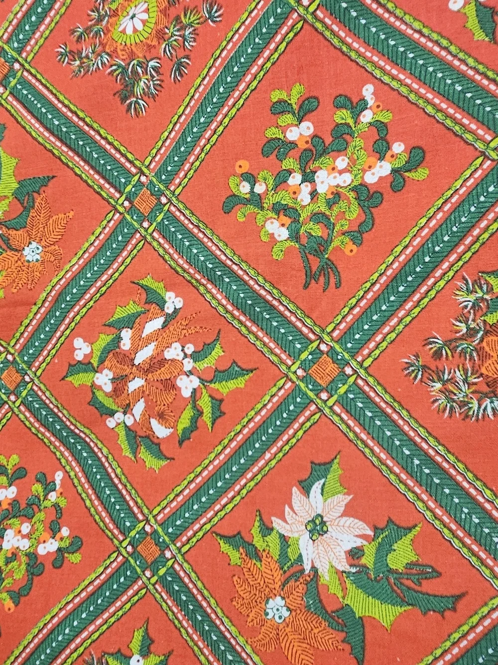 Vintage Holiday Plaid Poinsettia Tablecloth - Red